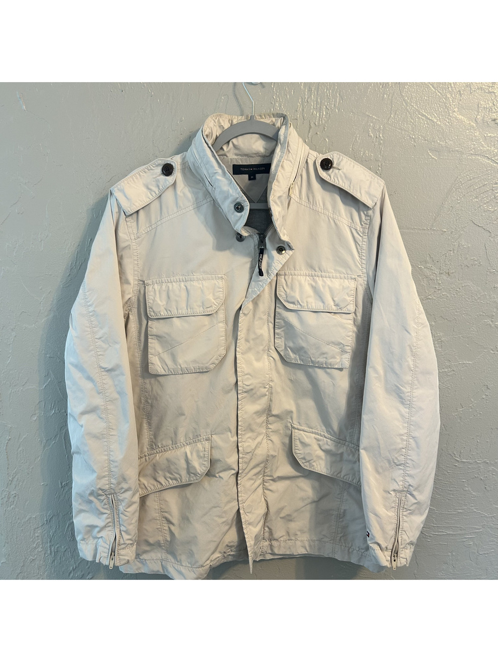Tommy Hilfiger Mens Utility Field Jacket Cream Off White Multi Pocket Size M